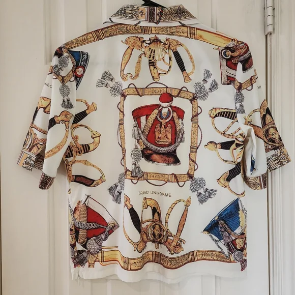 French Grand Uniforme Print Blouse w/ Gold Collar Accents SMALL - Picture 3 of 5